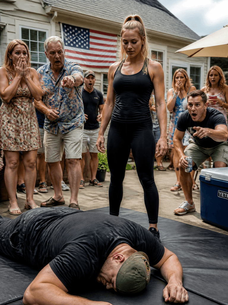 Look at her. A buck-twenty soaking wet,” my Green Beret brother-in-law smirked to the entire backyard barbecue, yanking me onto the sparring mat. “I’ll go easy on you, sweetheart. You’re somebody’s mom.” My sister giggled from the deck, “Careful, don’t break a nail.” Six seconds later, he was face-down on the dirt, completely knocked out. A man standing by the cooler went stone-rigid, his beer dropping to the grass. “That’s a Raider. STAND DOWN.